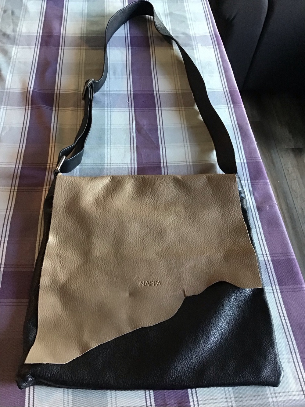 Two-Tone Nappa Leather Messenger Bag - Tan & Black